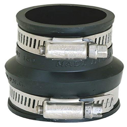 Eastman 2 Inch x 1-1/2 Inch or 1-1/4 Inch Black Trap Rubber Connector, Stainless Steel Clamps, 86013