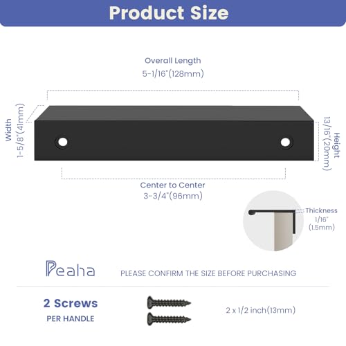 Image of Peaha 45 Pack Kitchen Cabinet Handles 3-3 /4 inch Black Drawer Pulls Edge Pulls