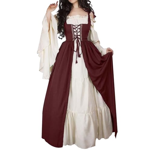 Robes Renaissance pour femmes – Costume médiéval vintage d'Halloween – Robes longues à épaules dénudées avec manches évasées – Tenue victorienne,...