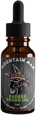 Badass Beard Care Oil for Men - Mountain Man Scent 1 oz - Argan Jojoba Vitamin E - Pine Cedarwood - Softens Beard, Stops Itch, Promotes Healthy Beard Growth