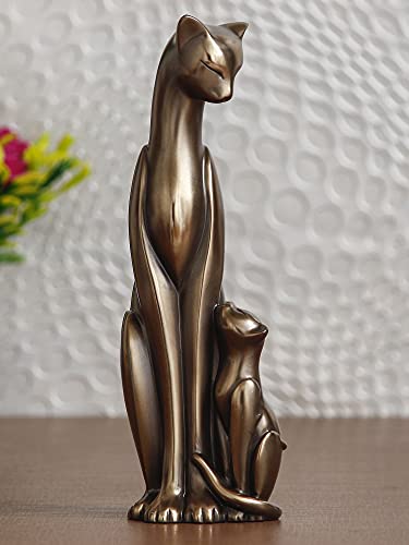 Image of eCraftIndia Handcrafted Polyresin and Bronze Cat and Kitten Statue Animal Figurines Decorative Showpiece for Home, Office, Living Rooms, Bedrooms - Ideal Gift for Cat Lovers, Birthday