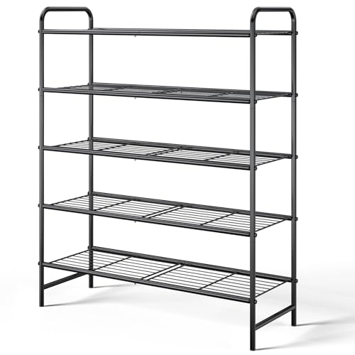 Image of Kitsure Shoe Rack - Stainless Steel Shoe Organizer, Sturdy Shoe Rack for Closet and Front Door Entrance, Free Standing Shoe Shelf, Closet Organizers and Storage, 25.6 inch Wide - 5 Tier, Black