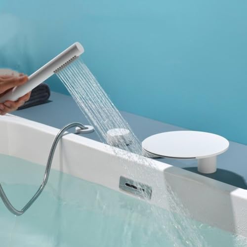 Robinet mitigeur de bain gris avec cascade d'eau et douchette en laiton 5 trous - 3