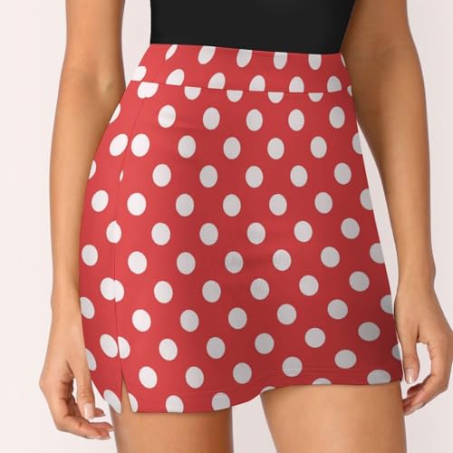 White Polka Dot Red Print Skorts for Woman, Athletic Mini Golf Skirt Tennis Skirt for Women with Pocket4