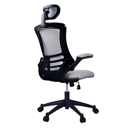 Modern High Back Mesh Executive Chair With Headrest And Flip Up Arms. Color: Silver Grey #TOP7