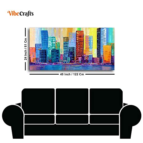 Image of VIBECRAFTS Canvas Paintings for Living Room Drawing Room Colorful City Skyline Canvas Wall Painting Fitted With Wooden Frame For Home | Office | Living Room | Gift (PTVCH 2492)