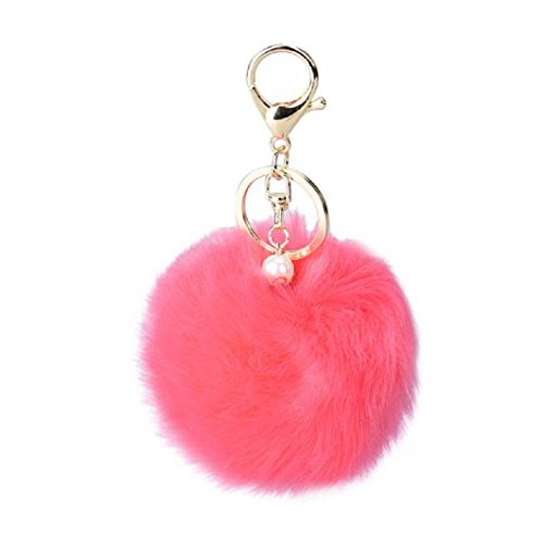 Preisvergleich Produktbild Ularma Hase Pelz Ball Keychain Schlüsselanhänger Weich Bequem Plüsch Fahrzeugschlüssel Handtaschenanhänger Taschenanhänger (schwarz) (Wassermelone)