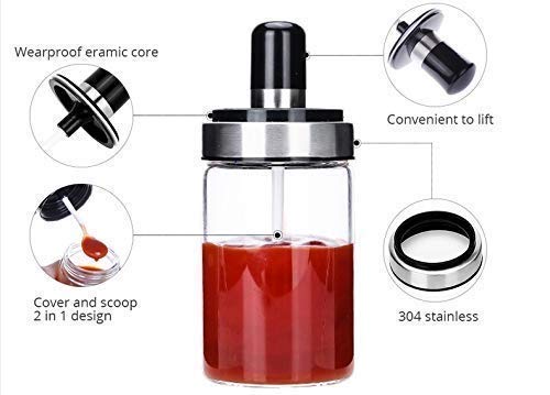 ADDCART Borosilicate Glass Pickle, Ghee, Honey Jar Set of 3 Oil Dispenser Honey Dispenser Bottle Kitchen Seasoning Bottle Food Storage Jar Spice Jars Pickle Jar Borosilicate Glass Jar (250 ML) 1