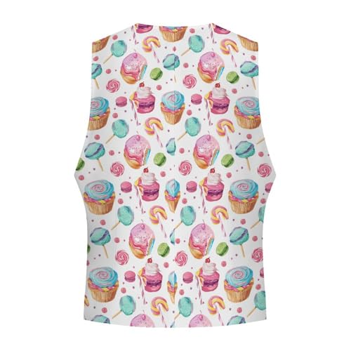 Lollipop Candy Macaroon Cupcake Suit Vest for Men Slim Fit Tuxedo Waistcoat Button V Neck Business Coat4