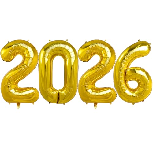 40 Inch 2026 Pack of 4 Gold Big Helium Foil Balloon Numbers Large Mylar Number for Christmas New Years Eve Party Graduation Birthday