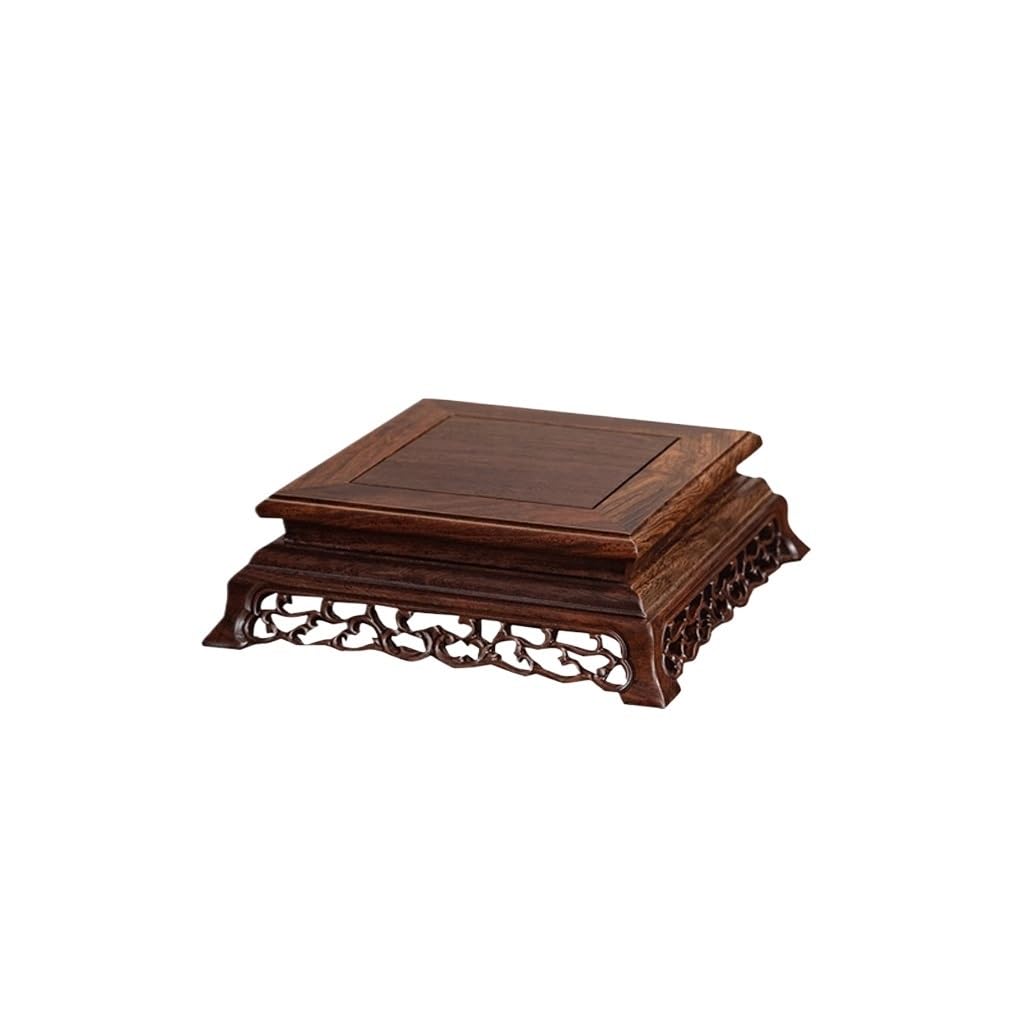 MPOPO Bonsai Pedestal Carved Crafts Ornaments Solid Wood Bracket Rectangular Flowerpot Vase Porcelain Buddha Base Vase Display Stands Pedestal Base