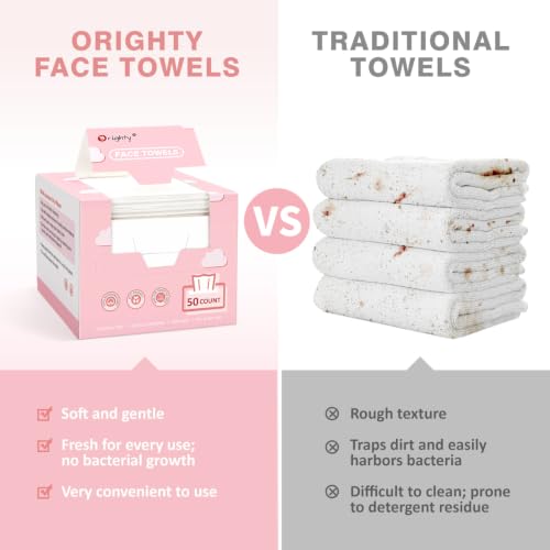 Image of Orighty Face Towels Disposable, Soft Clean Towels for Face, 100Count(2 Box) | Super Soft & Gentle Face Wipes Towelettes, Facial Towels for Cleansing & Makeup Removal, for Sensitive Skin, Nursing, Travel