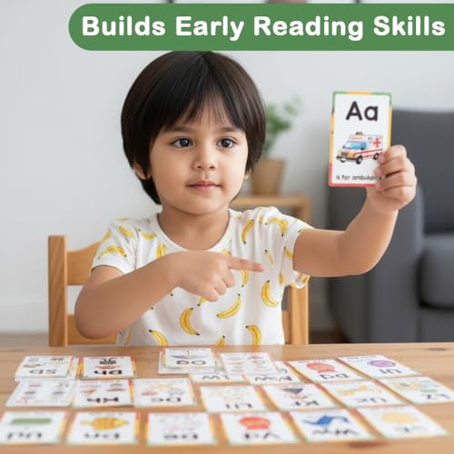 Image of PATPAT 26 My Alphabet Phonics Flash Cards for New Born Baby, ABC Learning Cards Set with Cute Cartoon Illustrations, Preschool Letter Recognition & Phonics Sight Word Flashcards with Ring Binder