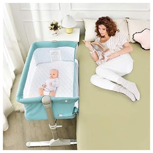 BABY JOY Baby Bedside Crib, Portable Bassinet w/Carrying Bag, Easy Folding, Kids Bed Side Sleeper for Newborn Infant w/Detachable Mattress, Straps, Height & Angle Adjustable, Breathable Mesh, Green