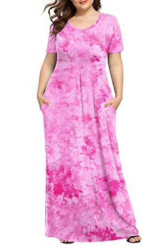 Longyuan Womens Swimwear Dresses Loose Fitting Plus Size Long Dress With Pockets Red Tie-Dye,Xxl #TOP2