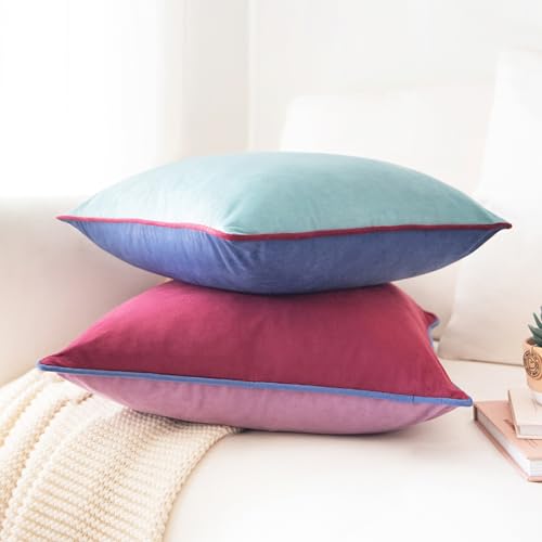 MONDAY MOOSE Decorative Throw Pillow Covers Cushion Cases, Set of 2 Soft Velvet Modern Double-Sided Designs, Mix and Match for Home Decor, Pillow Inserts Not Included (18x18 inch, Purple/Blue) by MONDAY MOOSE - Image 2