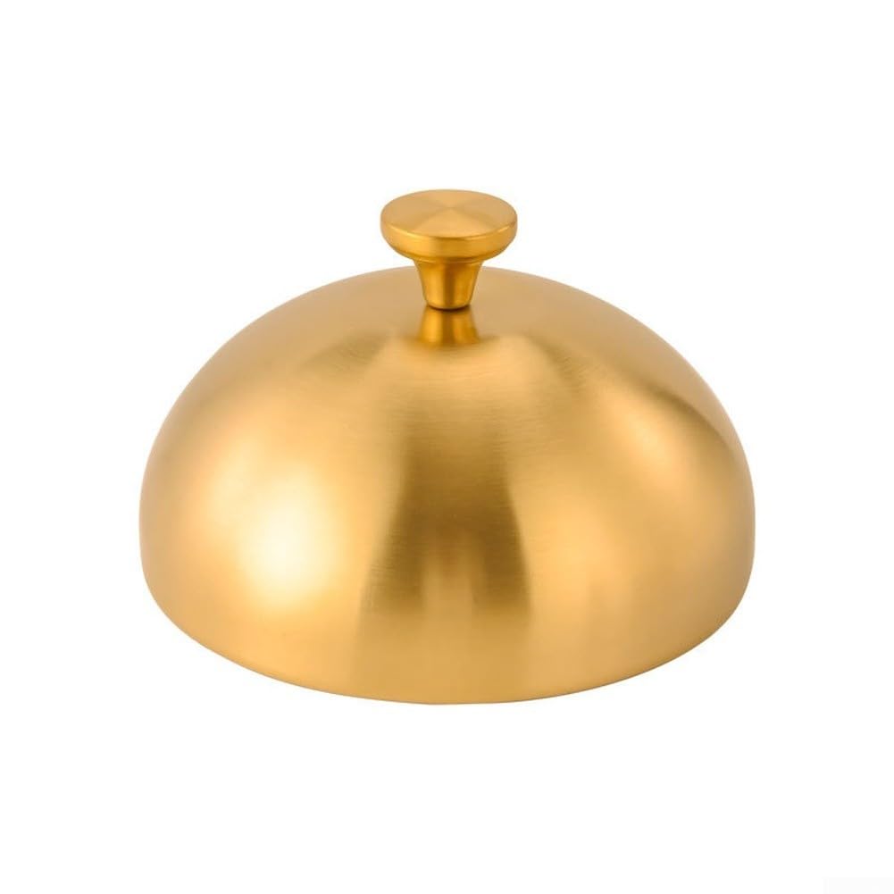 Couvercle rond en acier inoxydable pour plats à steak et barbecue, avec poignée ergonomique, anti-rouille, pour cuisine domestique et commerciale (30 cm, doré)