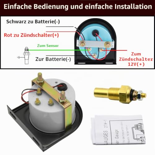 LKRXW Auto Öltemperaturanzeige Kfz 52mm Öltemperatur Messgerät mit Sensor 12V Weiß Lichtanzeige Temperaturmessgerät Öl Temperatur Meter Anzeige Zeigeranzeige 50 bis 150 Celsius
