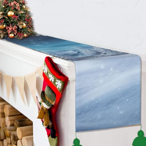 Chemin de table de Noël en lin imprimé bleu pour repas de mariage rustique
