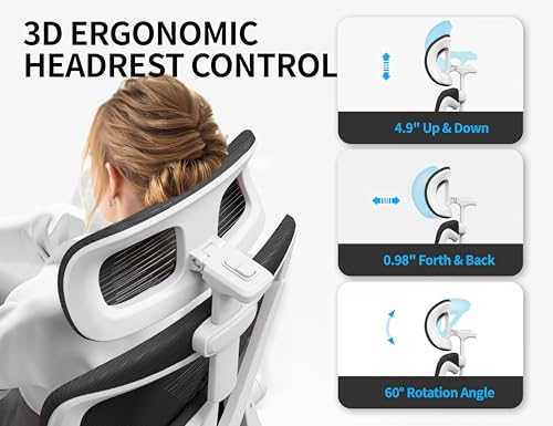 Image of Ergonomic Office Chair - Mesh Desk Chair with Adjustable Lumbar Support High Back Computer Gaming Chairs - Big and Tall Office Chairs Adults, Comfortable for Long Hours, White Black