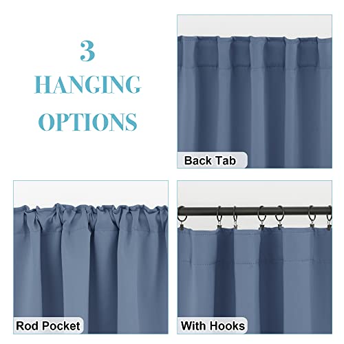 Image of RYB HOME Kitchen Window Curtains - Blackout Privacy Half Window Curtains for Bedroom Bathroom Dining Living Room Cafe Office Short Tiers Drapes, W 34 x L 36 inches, 2 Panels, Stone Blue