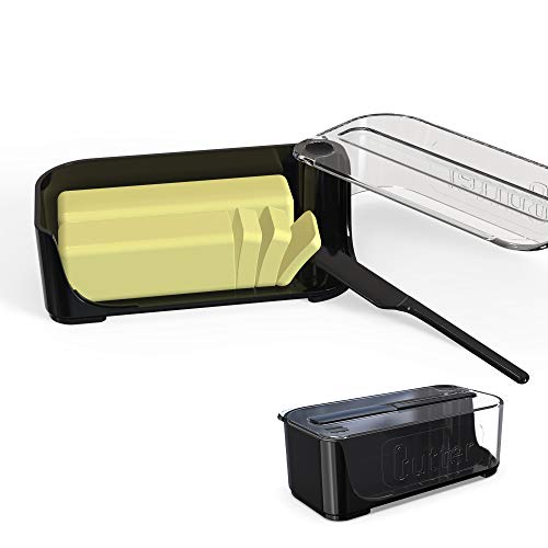 Plastic Butter Dish with Lid, Flip-top Butter Keeper Container with Butter Knife, Integrated Side-open Butter Dishes Perfect Suitable for East/west Coast and European Standard Butter (Gray)