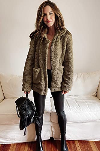 Prettygarden Women's 2023 Fashion Winter Coat Long Sleeve Lapel Zip Up Faux Shearling Shaggy Oversized Shacket Jacket (Coffee,Large) #TOP4