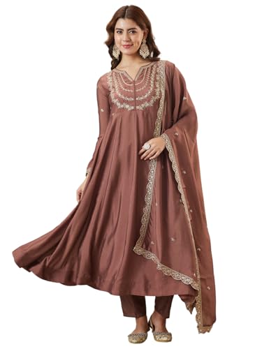 Image of MOKOSH Women's Silk Embroidery Anarkali Kurta Pant with Dupatta