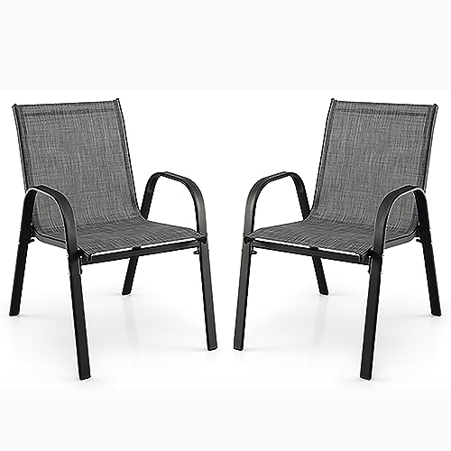 KOMFOTTEU Set di 2 Sedie da Giardino Impilabili, Sedie da Terrazza con Braccioli, Sedie Impilabili in Metallo e Tssuto Textilene, Sedie da Balcone, 55 x 67 x 83 cm, Sedie da Pranzo per Patio, Terrazza