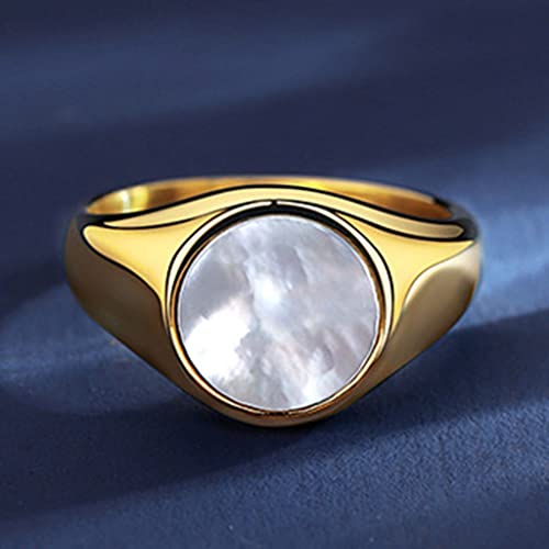 Jude Jewelers Stainless Steel Round Signet Style White Shell Face Wedding Engagement Statement Pinky Ring4