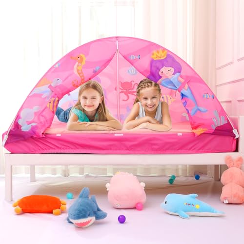 Image of Kid Bed Tent -Twin Play Tent Dream Playhouse for Bedroom Decor Indoor Games Twin Size Bed Canopy by CRAWLBO