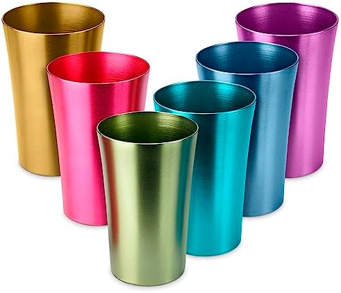6 PCS Anodized Aluminum Tumblers - Multi Colored Cups Set for Water Iced Coffee Drinking Metal Wine Glasses for Women Reusable Jewel Tumbler Cute Travel Mug for Ice Drinks & Hot Beverage Beach Stuff