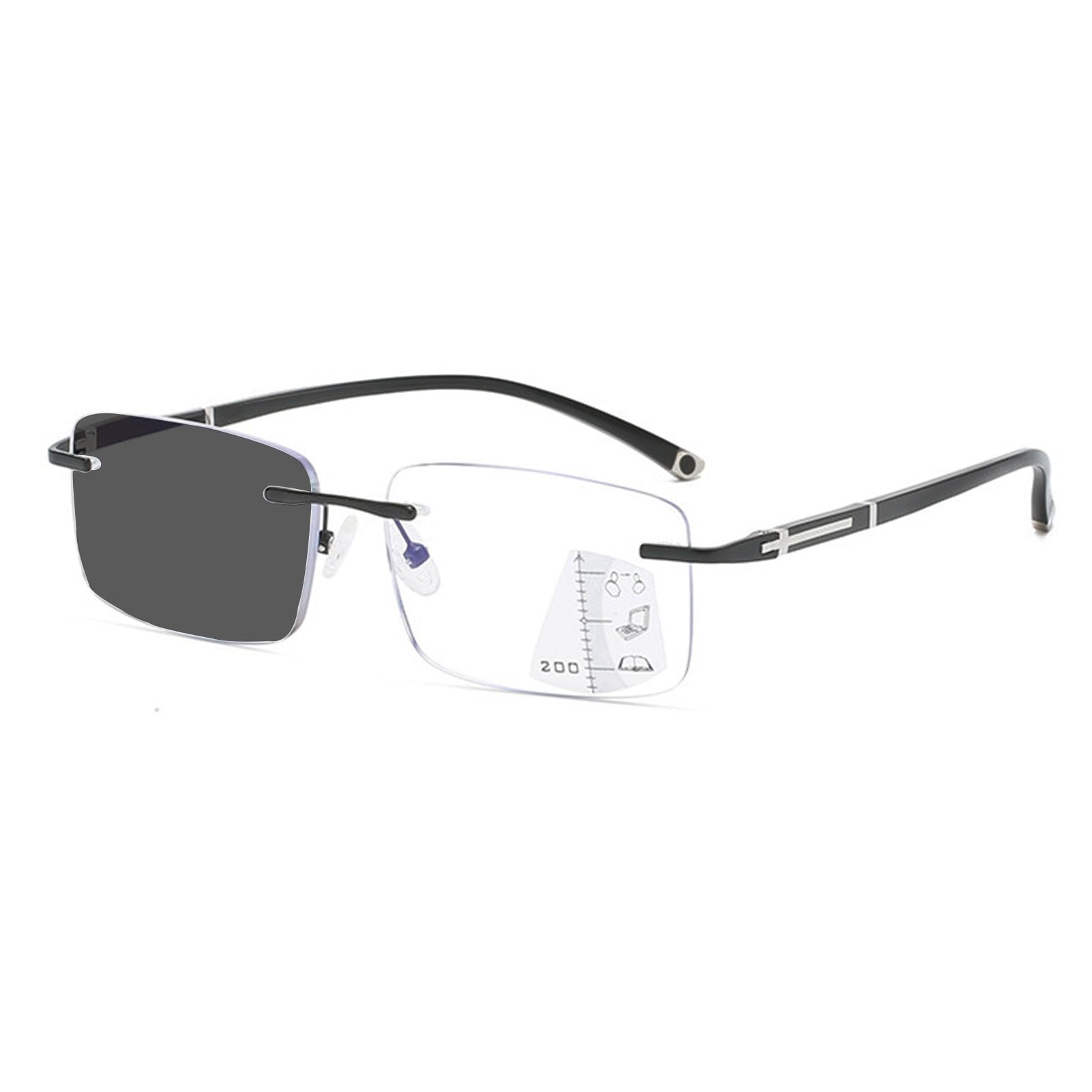 Sin Montura Progresivo Multifocales Fotocromáticas Gafas de Lectura, Anti Bloqueo de Luz Azul Lectores for Hombre (Color : Zwart, Size : 2.5X)