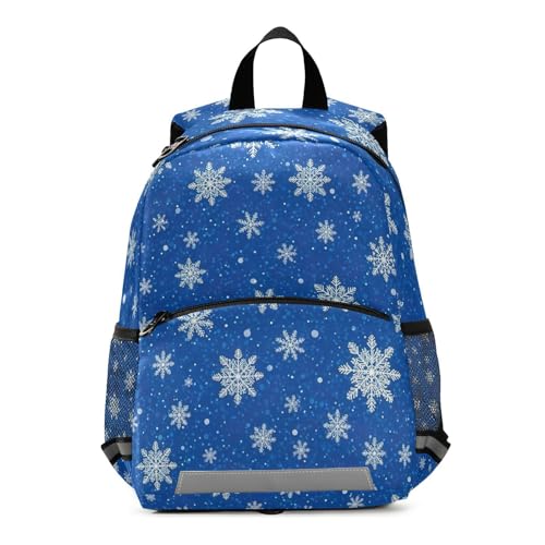 White Snowflakes Blue Toddler Backpack for Girls Boys, Mini Travel Backpack Kids Backpacks