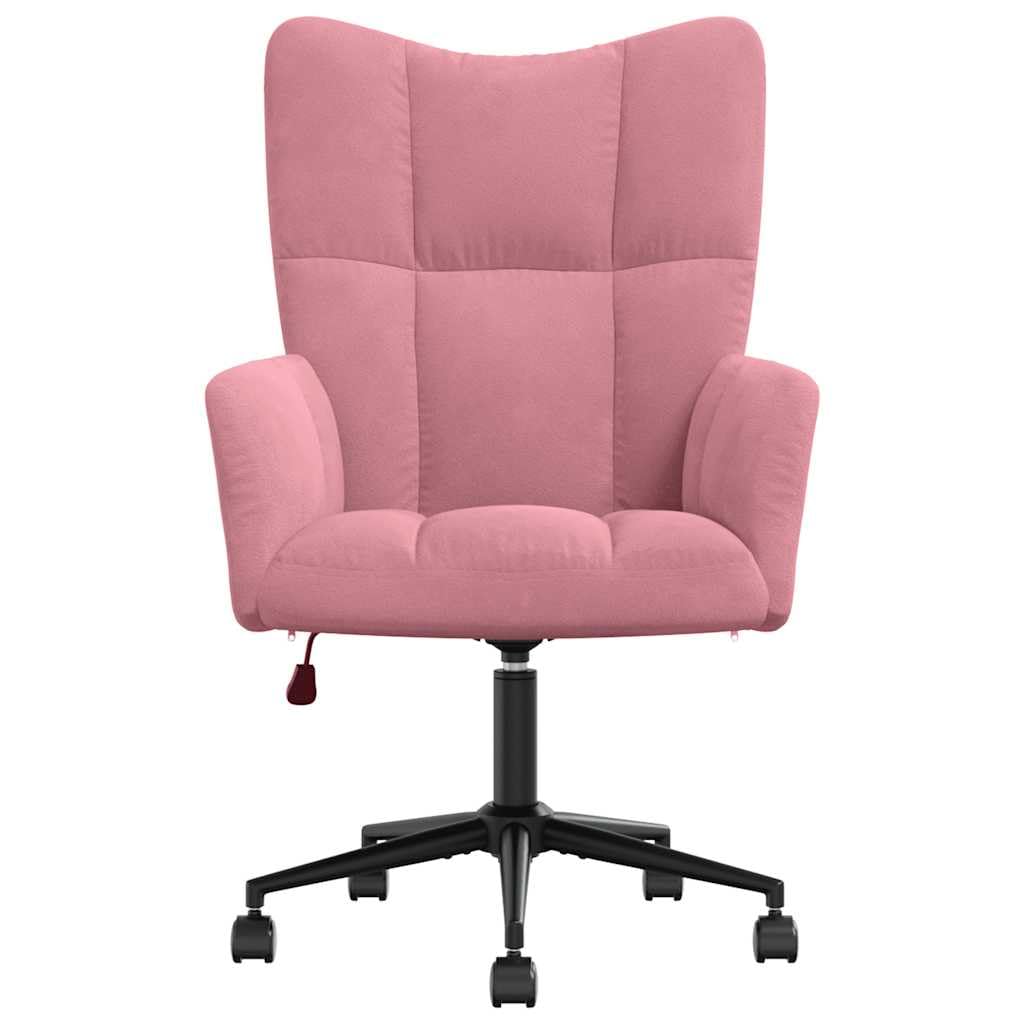 Sillón de relax de terciopelo rosa, altura ajustable con ruedas, moderno, sillón giratorio, 61,5 x 69 x 94,5 – 102 cm, cómodo sillón de lectura para salón, dormitorio, oficina, balcón