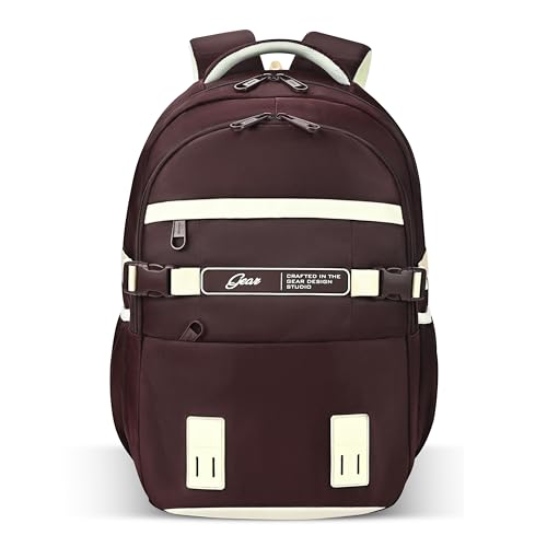 Image of Gear Elegant 19 inch /35L Large Water Resistant School Bag | Casual Backpack | Daypack | Travel Backpack | Kids Bag for Boys /Girls (Brown - Cream)