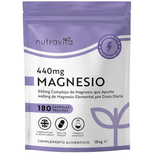 Nutravita 945 mg Complejo de Magnesio – 180 Cápsulas Veganas de Citrato – Alta Absorción,...