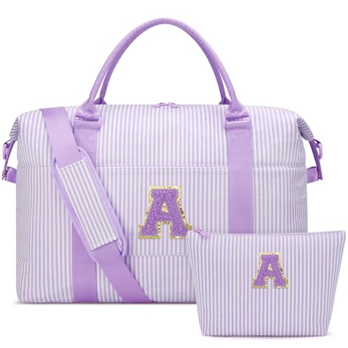 Birthday Gifts for Teen Girl Personalized Dance Travel Duffel Bag for Girls Women Cute Initial Overnight Weekender Gym Bag with Makeup PouchPurple A)