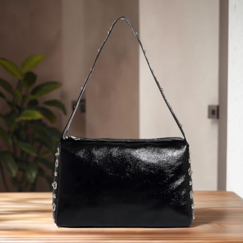 PU Leather Punk Studded Shoulder Bag for Women - Vintage Crossbody Purse with Zipper Underarm Clutch Y2k Fall2