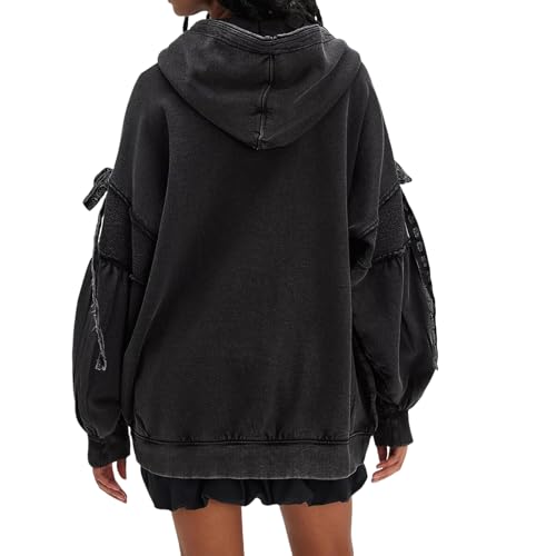 Womens Zip Up Jackets Bow Tie Sweatshirt Oversized Long Sleeve Coat Casual Hooded Loose Jacket Y2K Going Out Coat2
