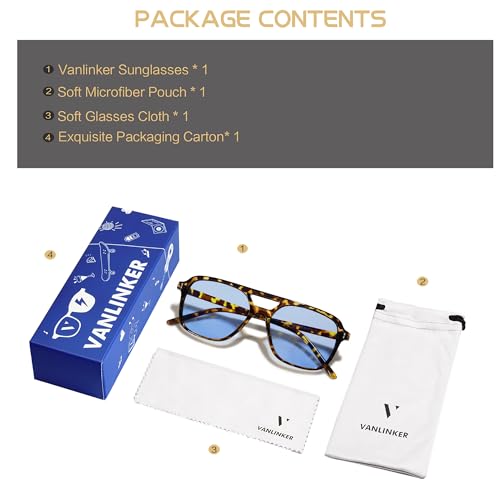 Image of VANLINKER Retro Vintage 70s Square Aviator sunglasses for women men VL9611X