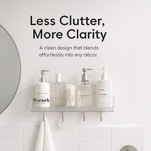 Image of IBELL Waterproof No-Punch Shower Shelf Organizer with Hooks | Bathroom Storage Rack for Shampoo & Shower Gel | Easy Installation Shower Caddy | Dimensions: L: 40.5 cm, W: 10 cm, H: 7 cm