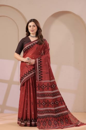 Image of TAMAIRA FASHION Mulmul Pure Cotton Saree For Woman Sambalpuri Printed |Office Wear Daily Wear Sarees For Women Without Blouse Piece (Available in 10 Colours)