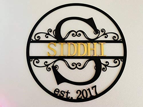 FranJohnsonHouse Personalized Family Last Name Sign Initial Split Letter Wreath Wedding Gift Custom First Names Est Year Established Sign Monogram Door Hanger Wall Decor Housewarming Gift (Design 3)
