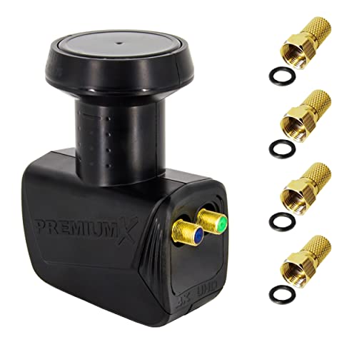 PremiumX Twin LNB 2 Sorties Digital Full HD 4K Tête Parabole Universelle pour 2 Recepteur Satellite + 4 fiches F