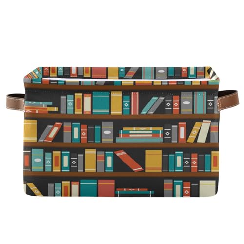Image of Colorful Bookshelf Book Storage Basket Bin for Shelves Closet Foldable Fabric Storage Box Cube with Handles Kids Gifts Toys Clothes Shelf Basket Organizer for Bedroom Nursery Home Decorative