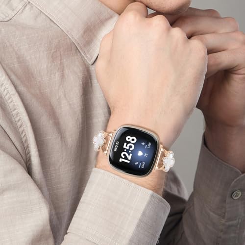 Band Compatible with Fitbit Sense/Sense 2 Versa 3/Versa 4 for Women Stainless Steel Magnetic Strap Adjustable Four Leaf Clover Watch Bands.