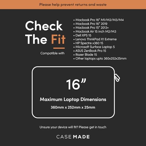 Casemade Real Leather Laptop Case/Zipped Folio Bag with Inner Pocket & Wool Lining Compatible with Apple MacBook, HP, Dell, Asus, Levovo (16 Inch - Tan) by Casemade - Used condition - Image 2