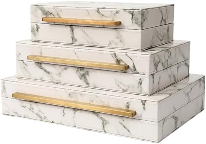 Zorimu装飾ボックス 銀 M サイズ 36187.5cm 木製 + サメ革 3 ピースセット ドレッサー用ジュエリーボックス ホ