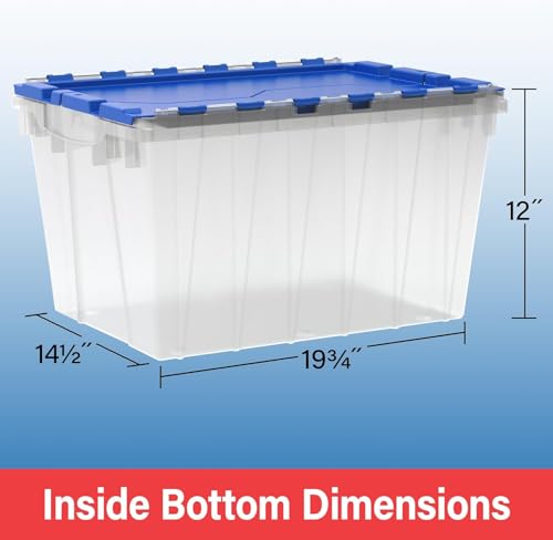 Image of Akro-Mils KeepBox 12 Gallon Storage Container, Nesting and Stackable Plastic Storage Box with Lid Attached, Organizer Tote for Garages, Closets, and Moving, 21-1 /2 inch x 15 inch x 12-1 /2 inch, Red /Green